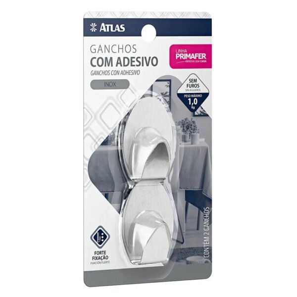GANCHO ATLAS ADESIVO 2PÇ 1K INOX