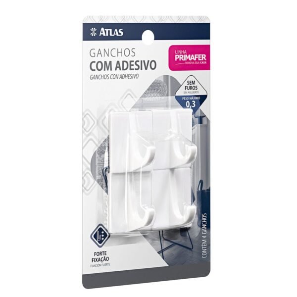 GANCHO ATLAS ADESIVO 4PÇ 0,3K QUADRADO